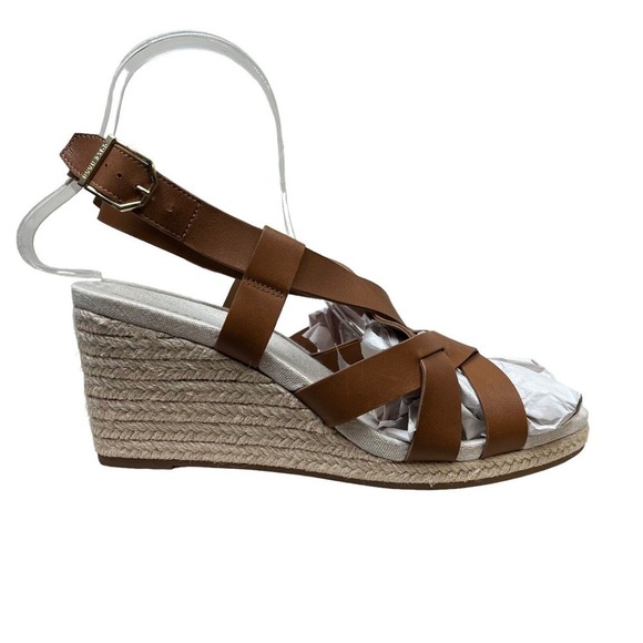 Cole Haan Shoes - Cole Haan Crystal Wedge Sandals Brown Honey Leather Slingback Women Size 8.5B